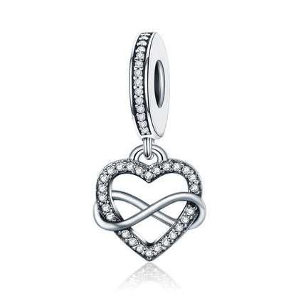Sterling silver heart-shaped pendant charm with pavé stones