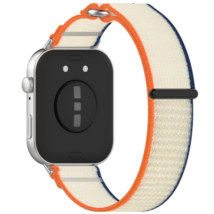 Cream nylon loop watch band with orange and navy edging, shown from the back