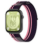 Dark purple nylon loop watch band with pink stripes on a smartwatch