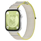 Nylon loop watch band with beige fabric and lime edging, shown on a smartwatch