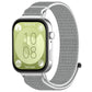 Light gray nylon hook-and-loop watch band attached to a smartwatch