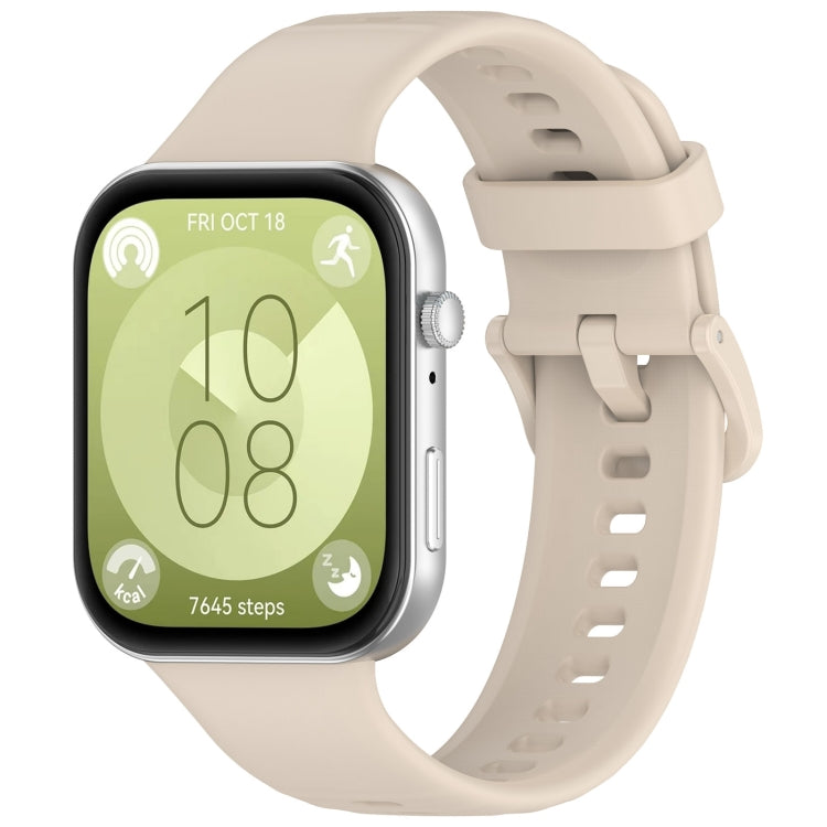 Ivory silicone sports watch band with buckle, shown attached to a smartwatch
