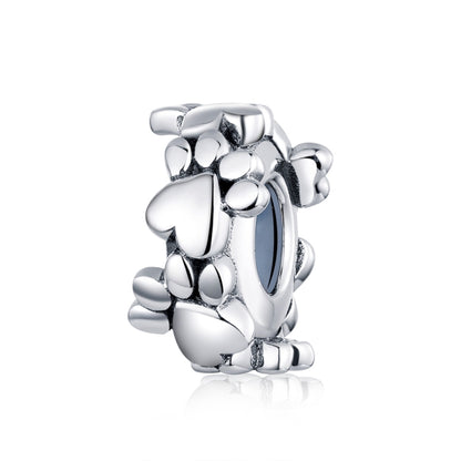Sterling silver heart-shaped beaded charm bead with shiny round links