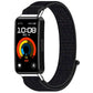 Black nylon hook-and-loop watch band shown attached to a fitness tracker