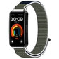 Olive green nylon hook-and-loop watch band shown attached to a fitness tracker