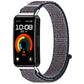 Multicolor nylon hook-and-loop watch band shown attached to a fitness tracker