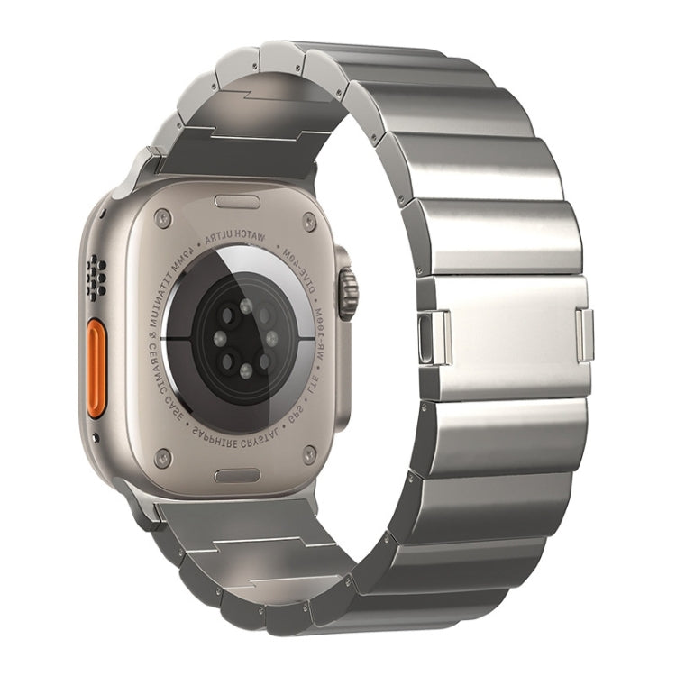 Silver metal watch band with broad linked segments