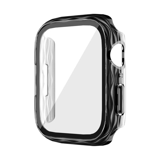 Black Apple Watch case with clear built-in screen protector and side button openings