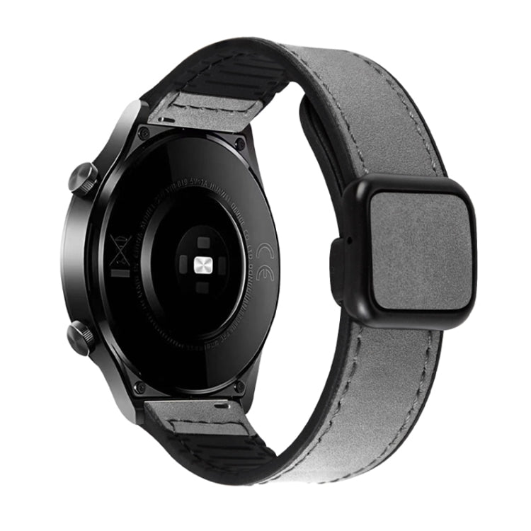 Gray textured watch band with a magnetic buckle on a smartwatch