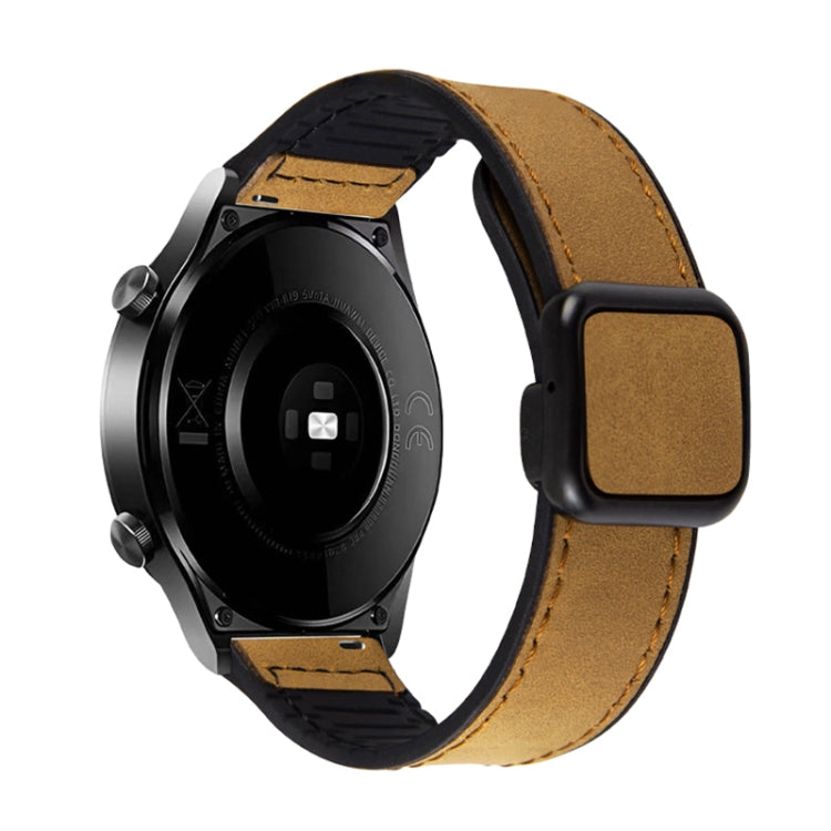 Light brown textured watch band with a magnetic buckle on a smartwatch