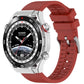 Red fluororubber watch band fitted to a silver Huawei smartwatch
