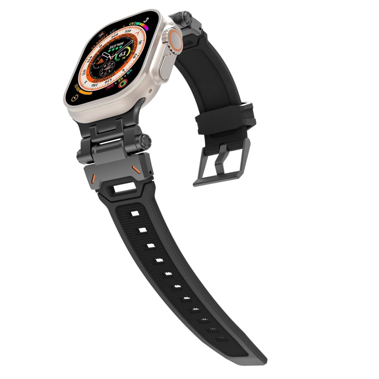 Black TPU Apple Watch band with adjustable holes and metal buckle
