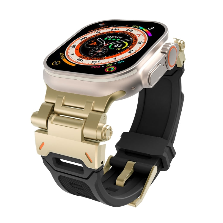Black TPU watch band with gold-tone stainless steel connectors and buckle