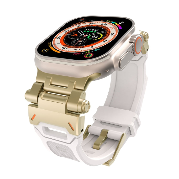 White TPU watch band with gold-tone stainless steel connectors and buckle