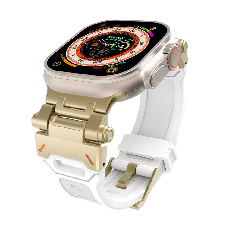 White TPU watch band with gold-tone stainless steel connectors and buckle