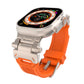 Apple Watch band with orange TPU strap and silver-tone stainless steel connector