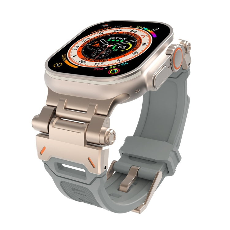 Apple Watch band with gray TPU strap and silver-tone stainless steel connector