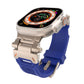 Apple Watch band with blue TPU strap and silver-tone stainless steel connector