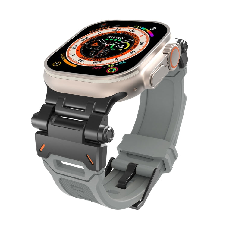 Apple Watch band with gray TPU strap and black stainless steel connector