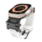 White TPU watch band with black stainless steel connectors and black clasp