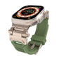 Apple Watch with a green TPU band and silver-tone metal connectors