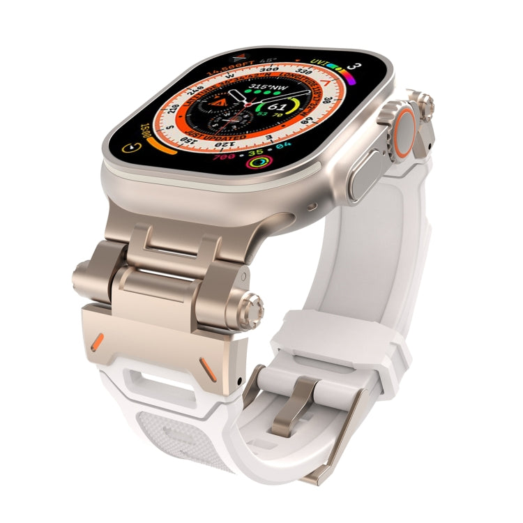 Apple Watch with a white TPU band and silver-tone metal connectors