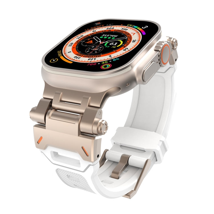 Apple Watch with a white TPU band and silver-tone metal connectors