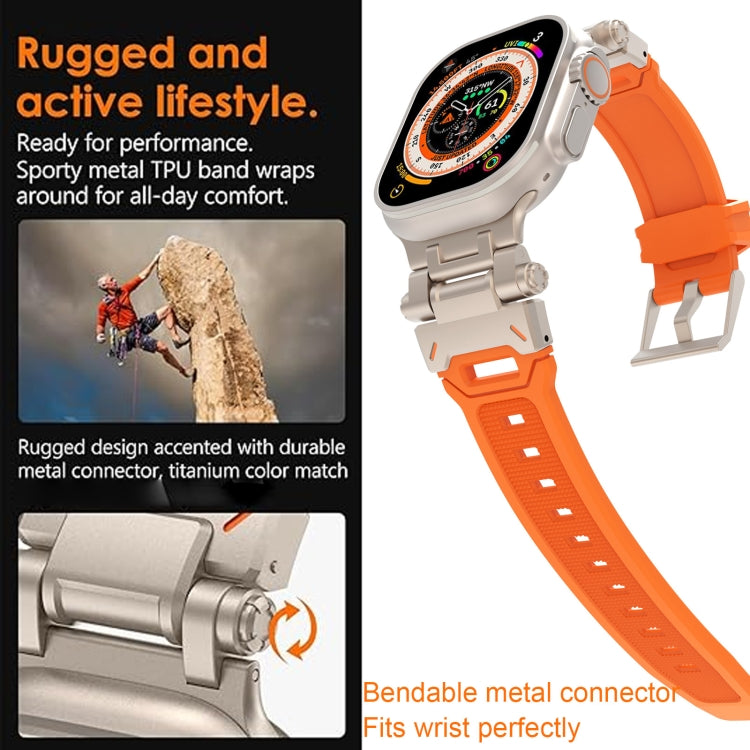 Orange TPU Apple Watch band with a metal connector and buckle