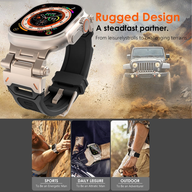 Black TPU Apple Watch band with a rugged metal connector