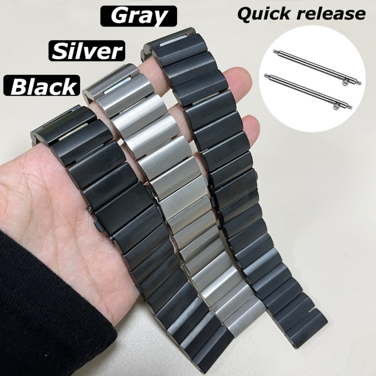 Black, silver, and gray titanium alloy watch bands with quick-release pins