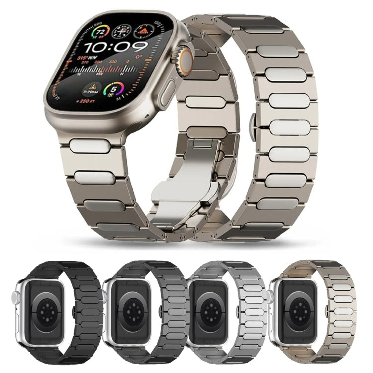 Titanium watch band with oval links, butterfly clasp, and four color options