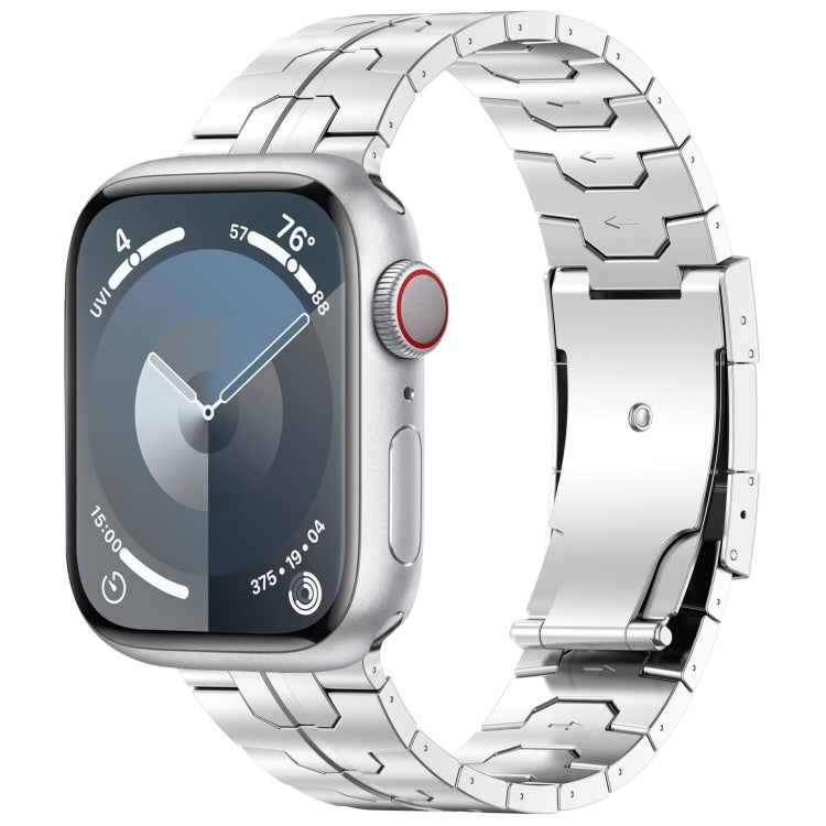 Silver titanium alloy watch band with articulated links and folding clasp