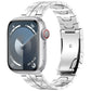 Polished silver Apple Watch band with geometric links and a folding buckle