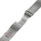 Silver titanium alloy Apple Watch band with a safety buckle and 26 mm width marking