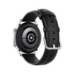 Black leather smartwatch strap, round tail design with stainless buckle hardware