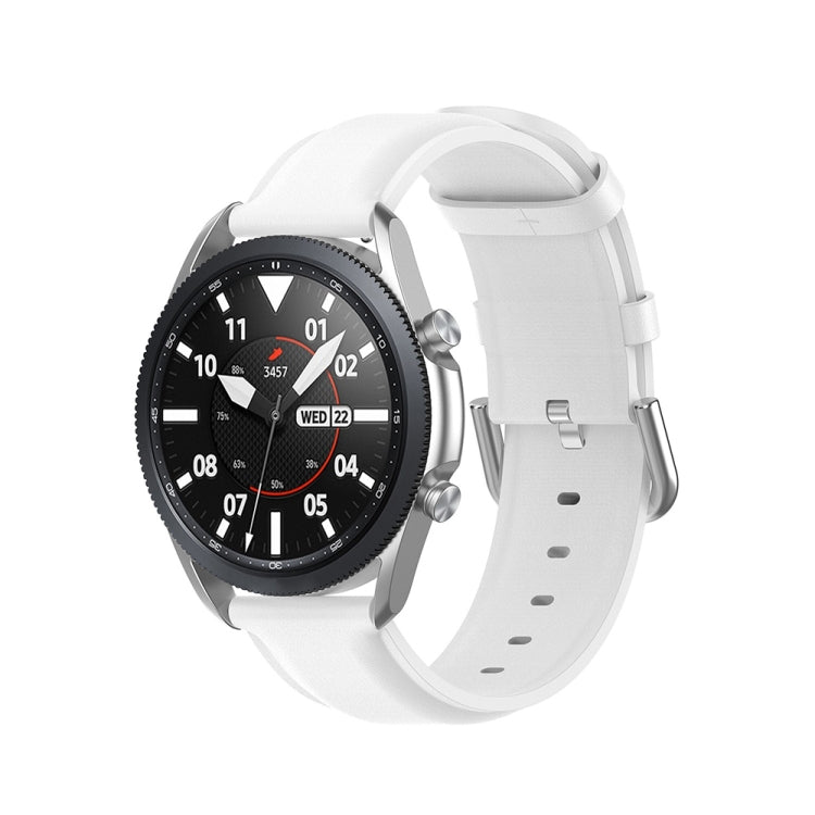 White leather smartwatch strap with round tail, 20mm width and metal buckle