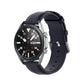 Navy blue round watch strap with metal pin buckle and adjustment holes