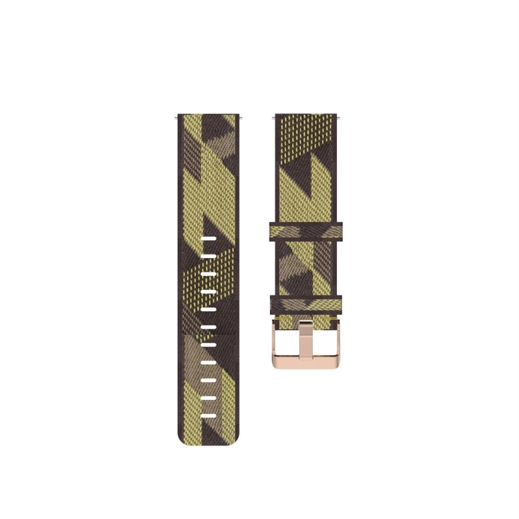 Woven nylon watch strap, dark brown with yellow star pattern, rose-gold clasp