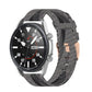 Woven nylon watch strap in dark gray and light gray stripe texture