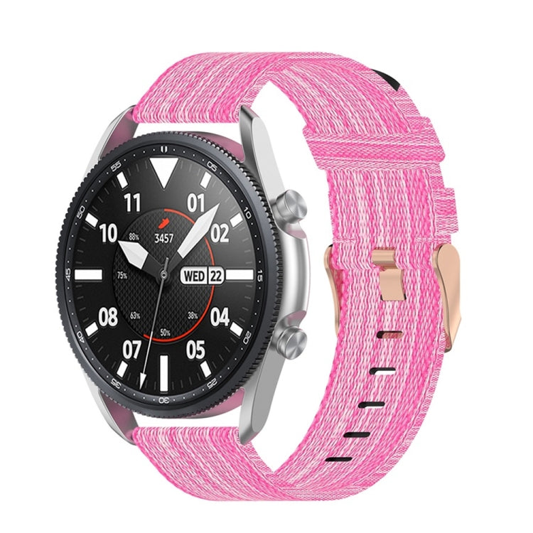 Woven nylon watch strap in pink with adjustable pin-and-hole end