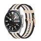 Woven nylon watch strap with textured stripes, beige and white on a black band