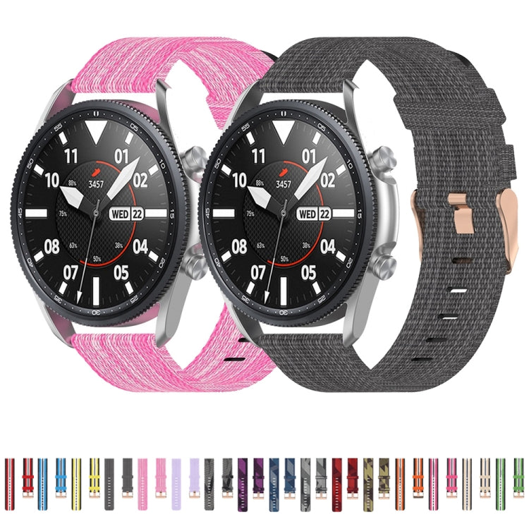 Woven nylon watch strap pair, pink and dark gray with white stripe accents
