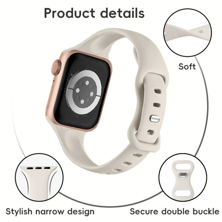 Light silicone watch band with narrow strap, adjustment holes, and secure double buckle