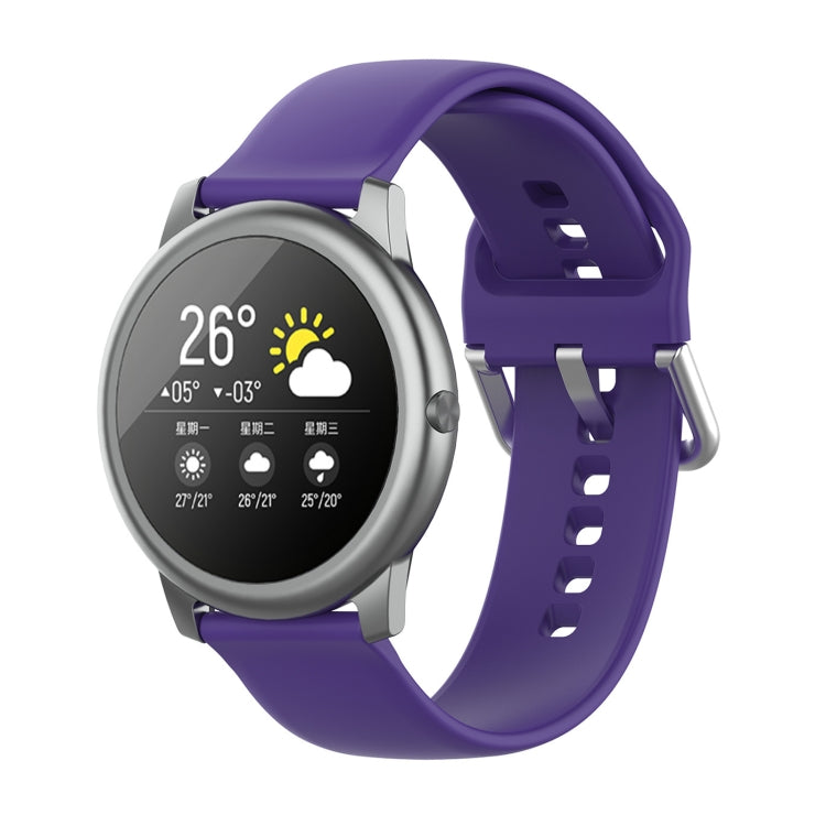 Purple silicone watch strap with metal buckle and adjustment holes, 22mm