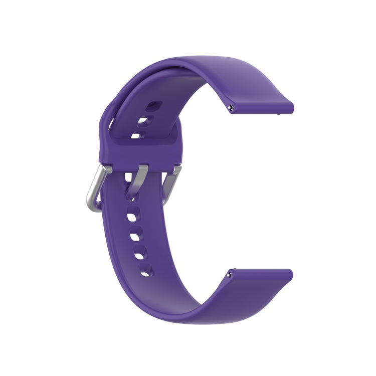 Purple silicone watch strap with metal buckle and side pin, 22mm