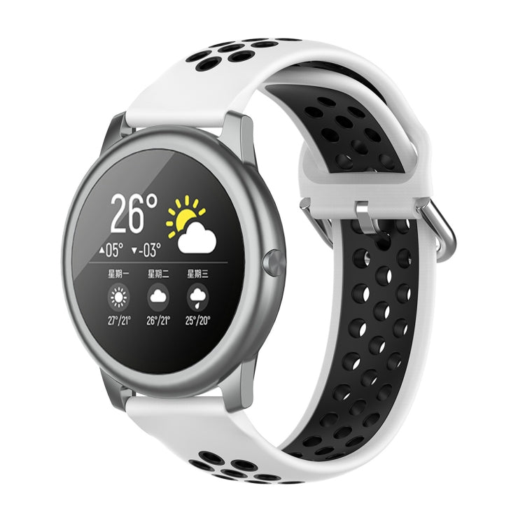 Silicone sport smartwatch strap, white with black perforated band