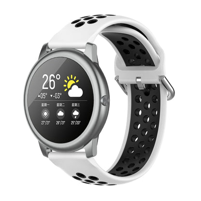 Silicone sport smartwatch strap, white with black perforated band