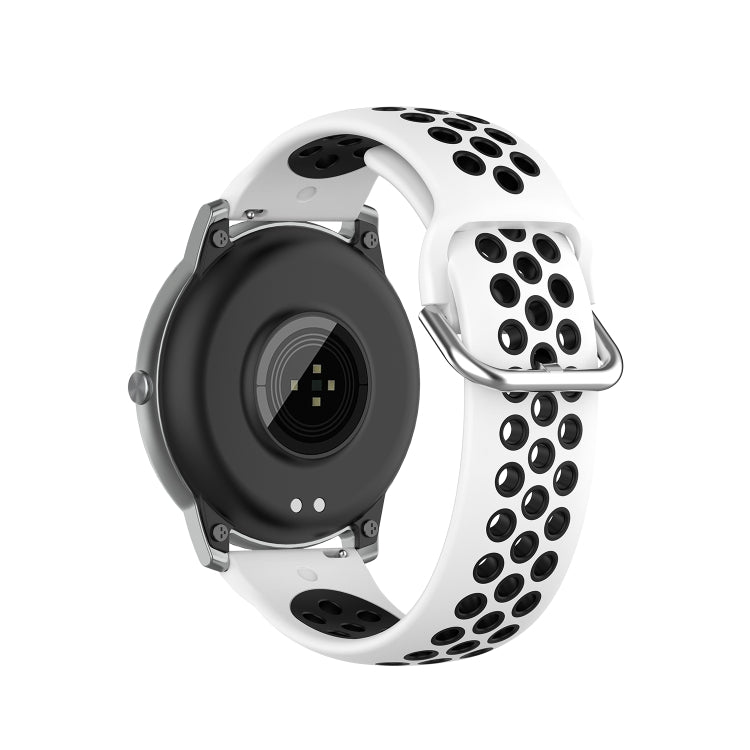 Silicone sport smartwatch strap, white two-piece with black perforated panel