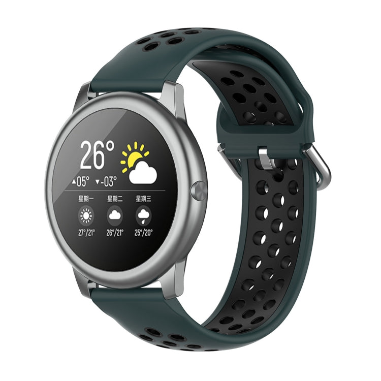 Silicone sport smartwatch strap, dark green with black perforated band
