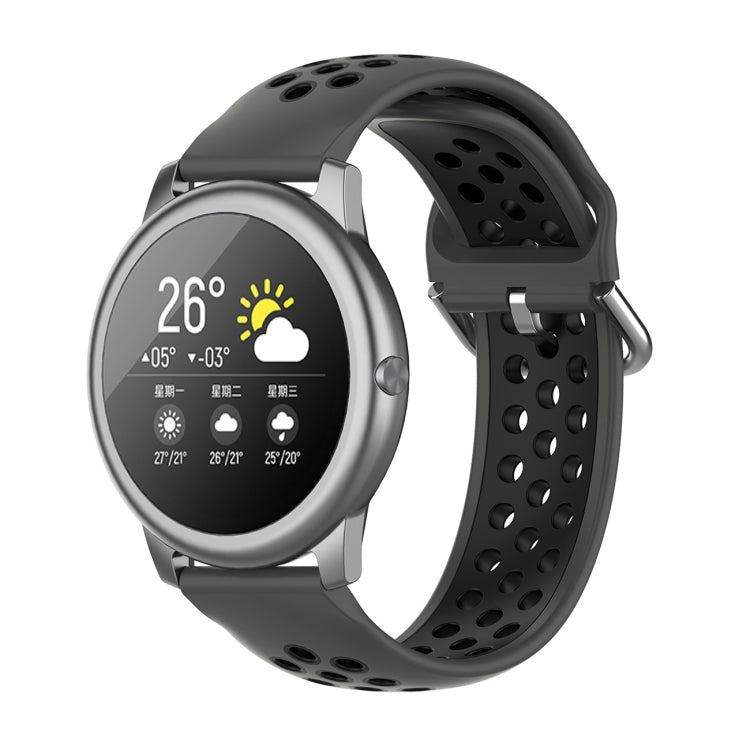 Silicone sport smartwatch strap, dark green perforated band with silver clasp